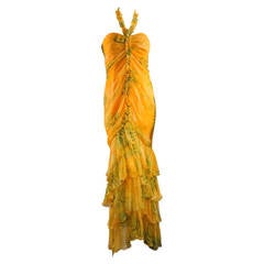 Oscar de la Renta Yellow Silk Strapless Ruffled Gown Day / Evening Wear Dress