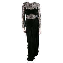 1990's OSCAR DE LA RENTA Size 8 Black Silk Lace Long Sleeve Gown/Evening Wear