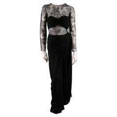 1990's OSCAR DE LA RENTA Size 8 Black Silk Lace Long Sleeve Gown/Evening Wear 9