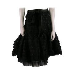 OSCAR DE LA RENTA Size 8 Black Evening A-Line Sequined Silk Skirt