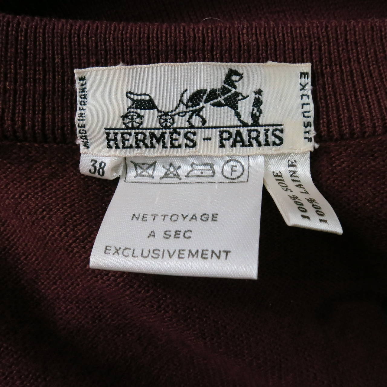 Vintage HERMES Size 4 Brown Wool/ Silk Scarf Cardigan In Excellent Condition In San Francisco, CA
