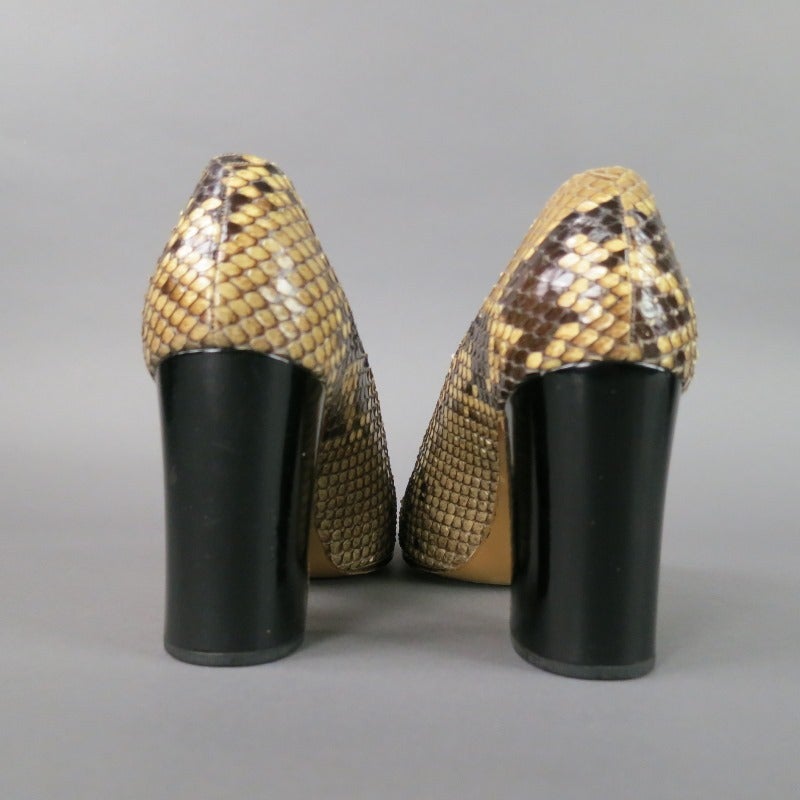 Women's Classic CHANEL Size 10 Cap Toe Snake-Skin Stacked Heel Pumps