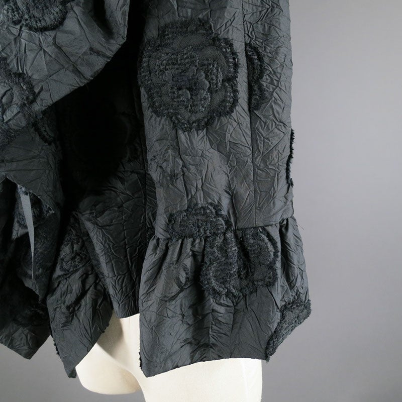2006s CHANEL Size 6 Black Silk Blend Floral Shall Collar Jacket In Excellent Condition In San Francisco, CA