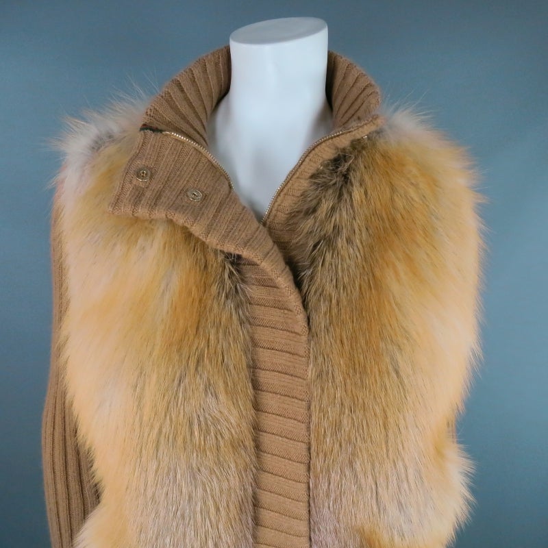 GUCCI Size M Tan Camel Hair Knit Sweater Jacket With Fox Fur at 1stDibs