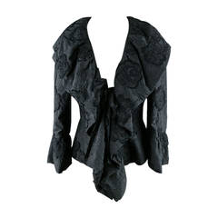 2006s CHANEL Size 6 Black Silk Blend Floral Shall Collar Jacket