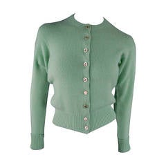 Vintage CHANEL Taille M Cardigan en cachemire vert menthe