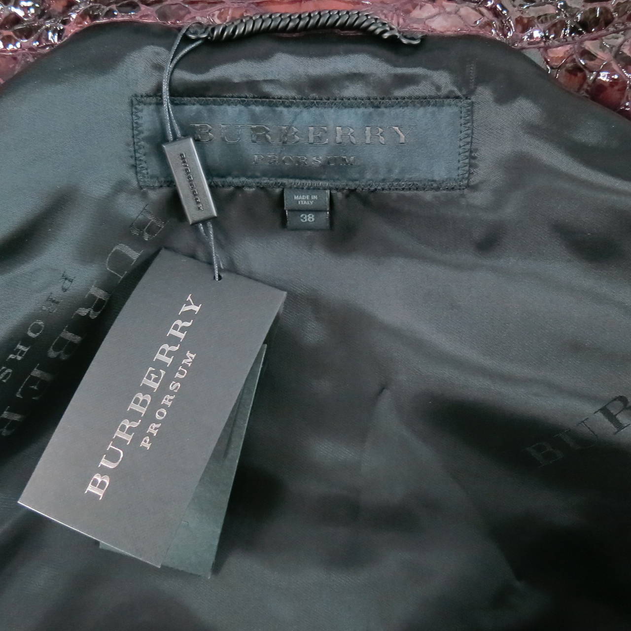 2013's BURBERRY PRORSUM Size 4 Burgundy Python Embossed Patent Leather Jacket 1