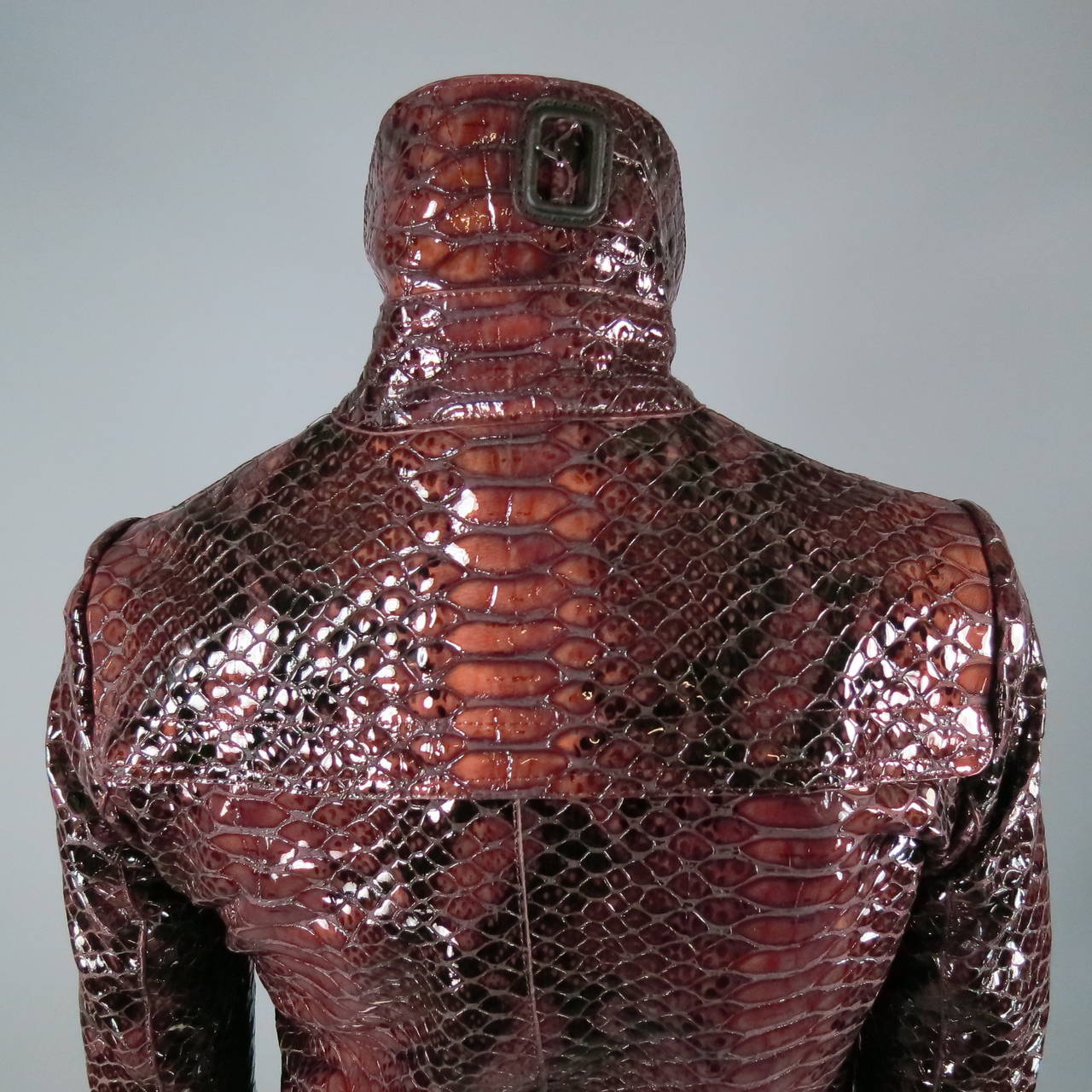 Women's 2013's BURBERRY PRORSUM Size 4 Burgundy Python Embossed Patent Leather Jacket