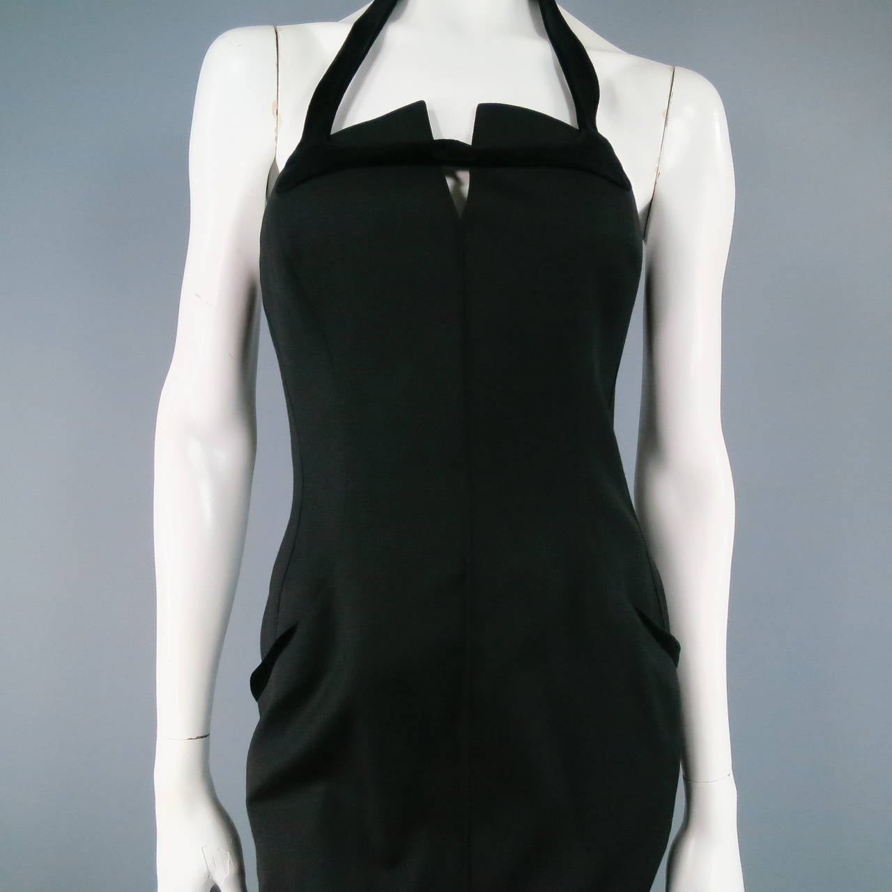 THIERRY MUGLER Size 6 Black Cotton/Wool Cocktail Dress
