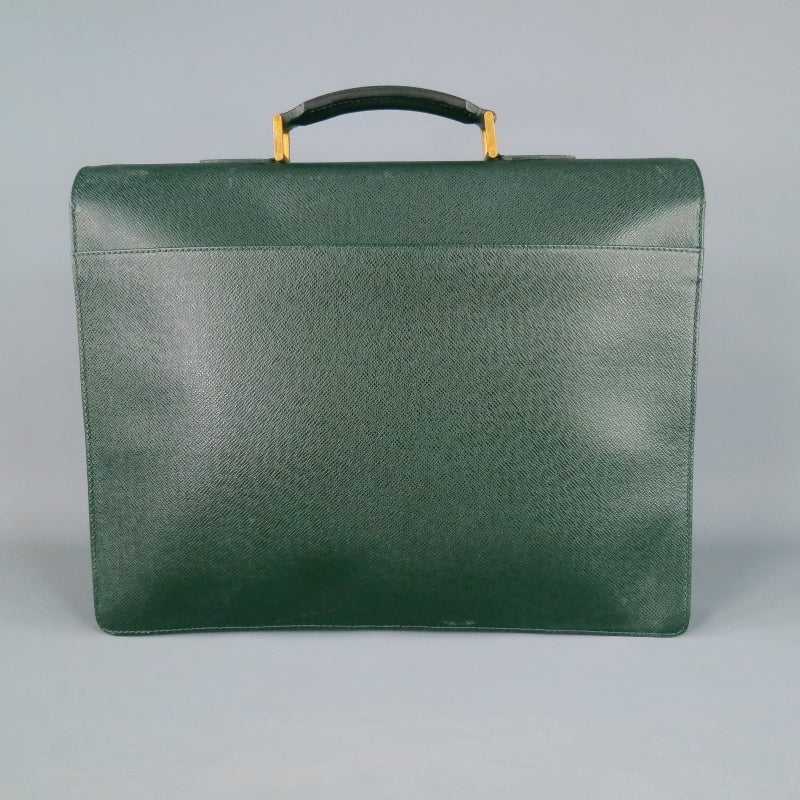 LOUIS VUITTON -Tashkent-  Green Taiga Leather Briefcase In Excellent Condition In San Francisco, CA