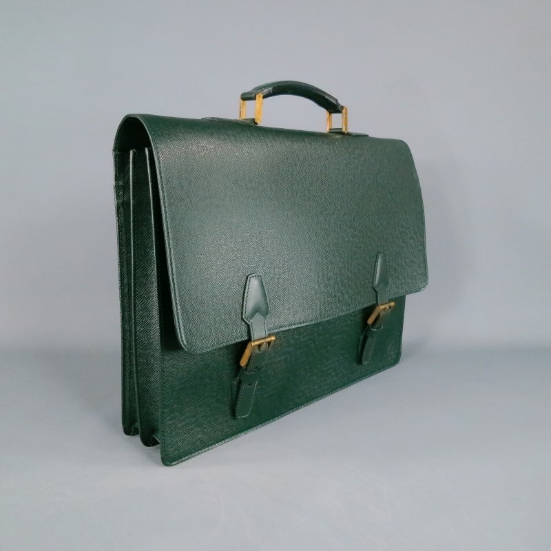 Men's LOUIS VUITTON -Tashkent-  Green Taiga Leather Briefcase
