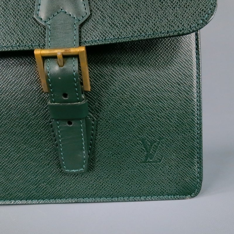 LOUIS VUITTON -Tashkent-  Green Taiga Leather Briefcase 1