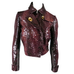 2013's BURBERRY PRORSUM Taille 4 Burgundy Python Embossed Patent Leather Jacket