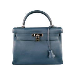 2008's HERMES - Kelly 32- Indigo Clemence Leather Top Handles Handbag