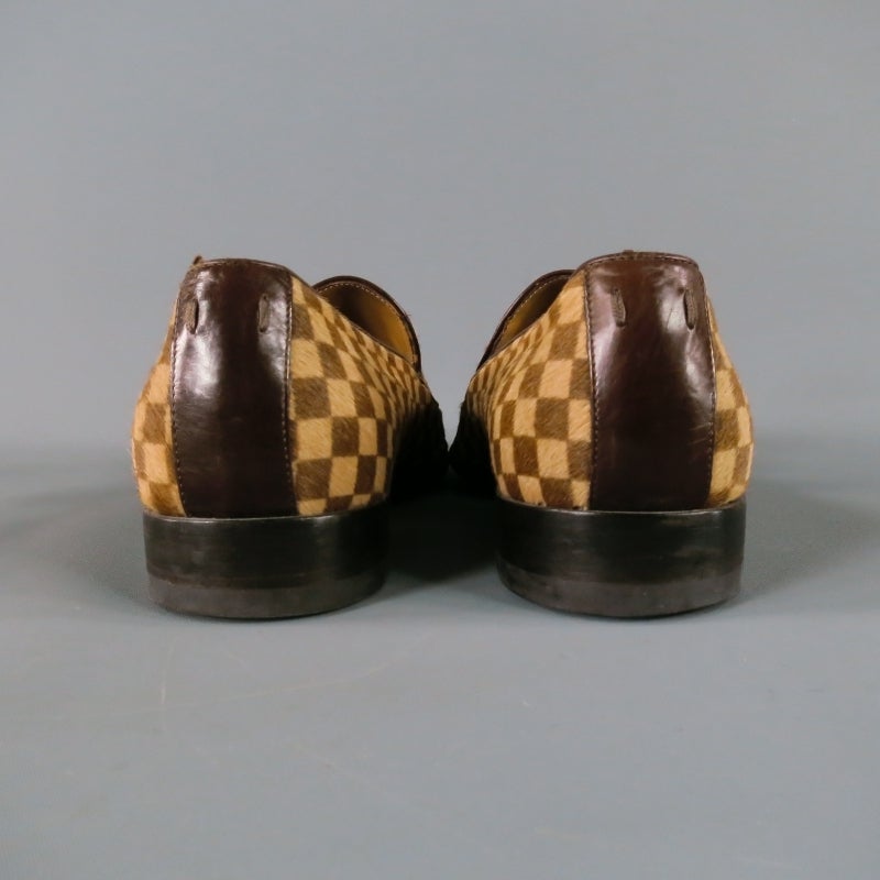 LOUIS VUITTON Size 8 Pony Hair Tan Checkerboard Loafers