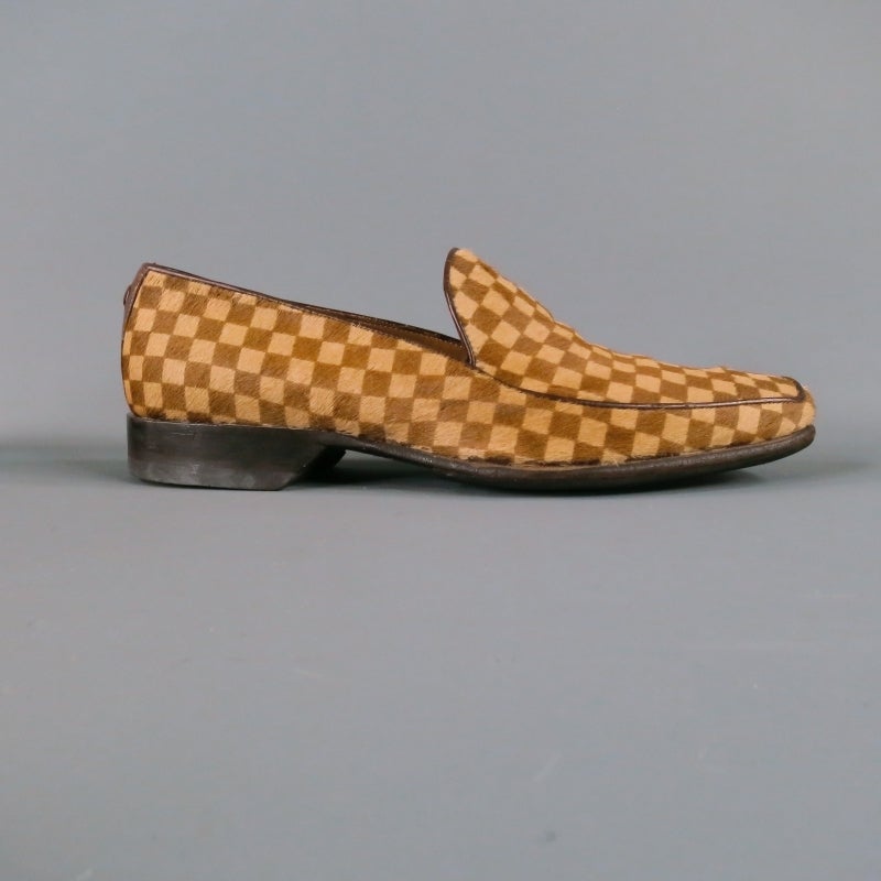 LOUIS VUITTON Size 8 Pony Hair Tan Checkerboard Loafers at 1stdibs