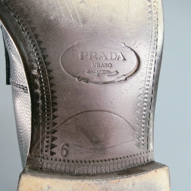 PRADA Size 8 Men's Navy Pebbled Bison Leather Loafers 1