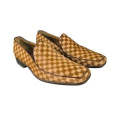 Vintage LOUIS VUITTON Size 8 Pony Hair Tan Checkerboard Loafers