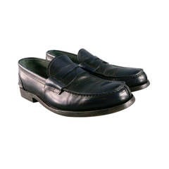 PRADA Size 8 Men's Navy Pebbled Bison Leather Loafers