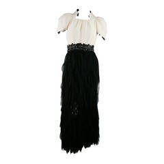 2012's CHANEL Size 8 Beige - black Silk Blend Gown/Evening Wear