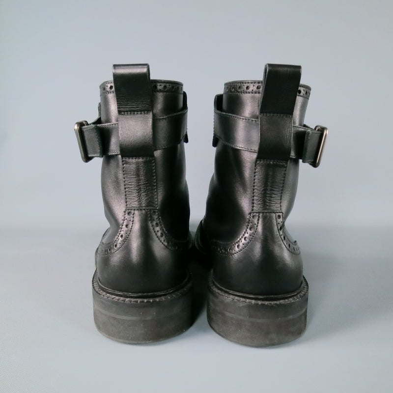LOUIS VUITTON Size 11 Leather Wingtip Black Ankle Boots 2