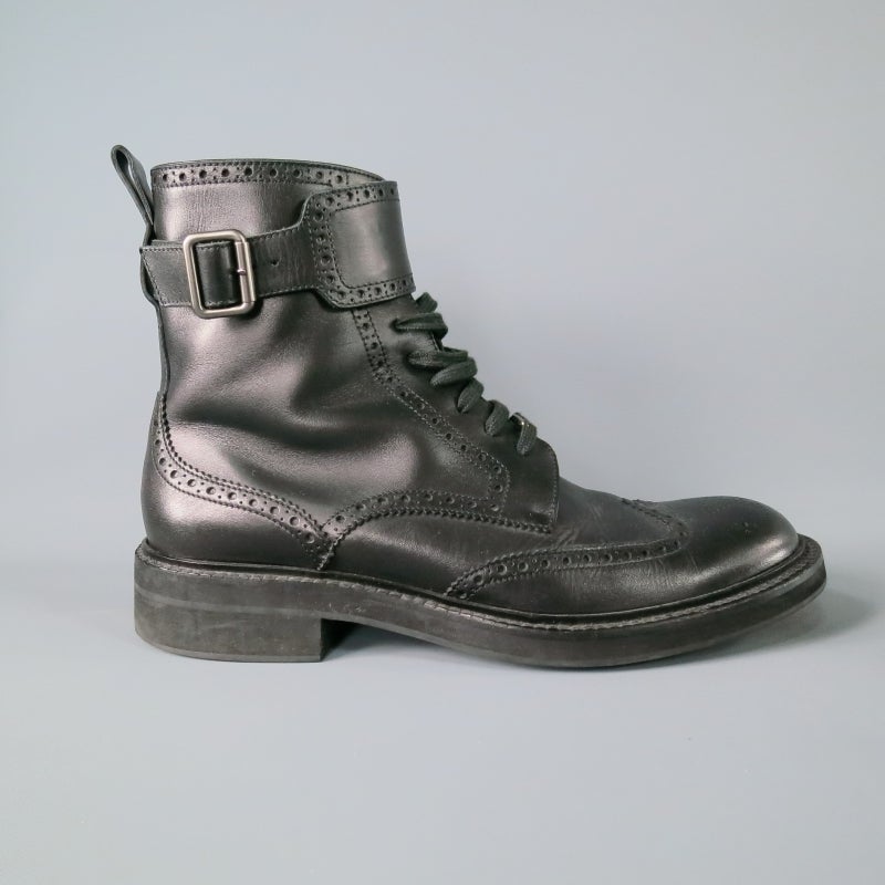 LOUIS VUITTON Size 11 Leather Wingtip Black Ankle Boots In Excellent Condition In San Francisco, CA