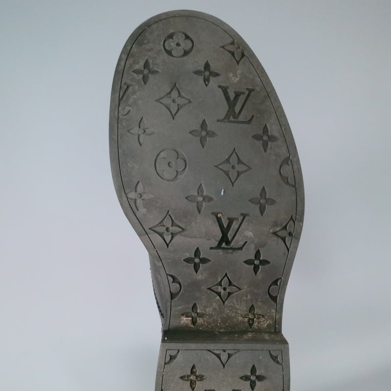 LOUIS VUITTON Size 11 Leather Wingtip Black Ankle Boots 1