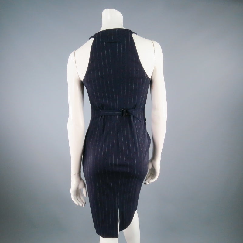 2010's JEAN PAUL GAULTIER Size 4 Navy Pinstripe Menswear Vest- Dress In Excellent Condition In San Francisco, CA