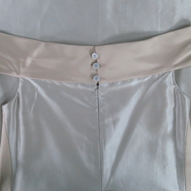 1990's CHANEL Size 6 Silver Silk Blend Futuristic Cocktail Dress 3