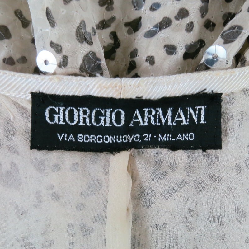 Gray GIORGIO ARMANI Size S Beige Sequin Chiffon Wrap Dress