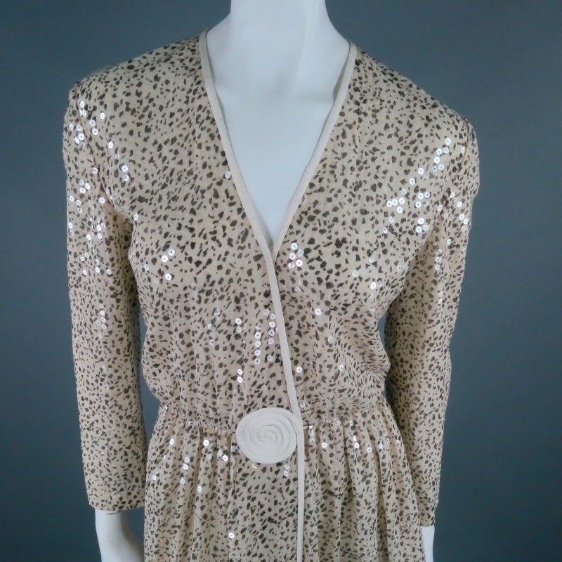 GIORGIO ARMANI Size S Beige Sequin Chiffon Wrap Dress In Excellent Condition In San Francisco, CA