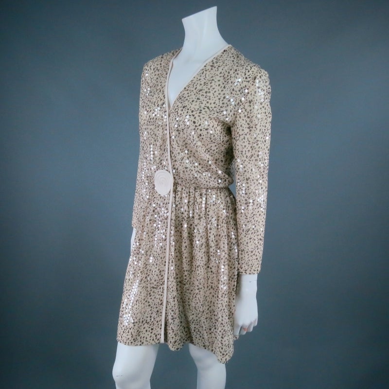GIORGIO ARMANI Size S Beige Sequin Chiffon Wrap Dress 5