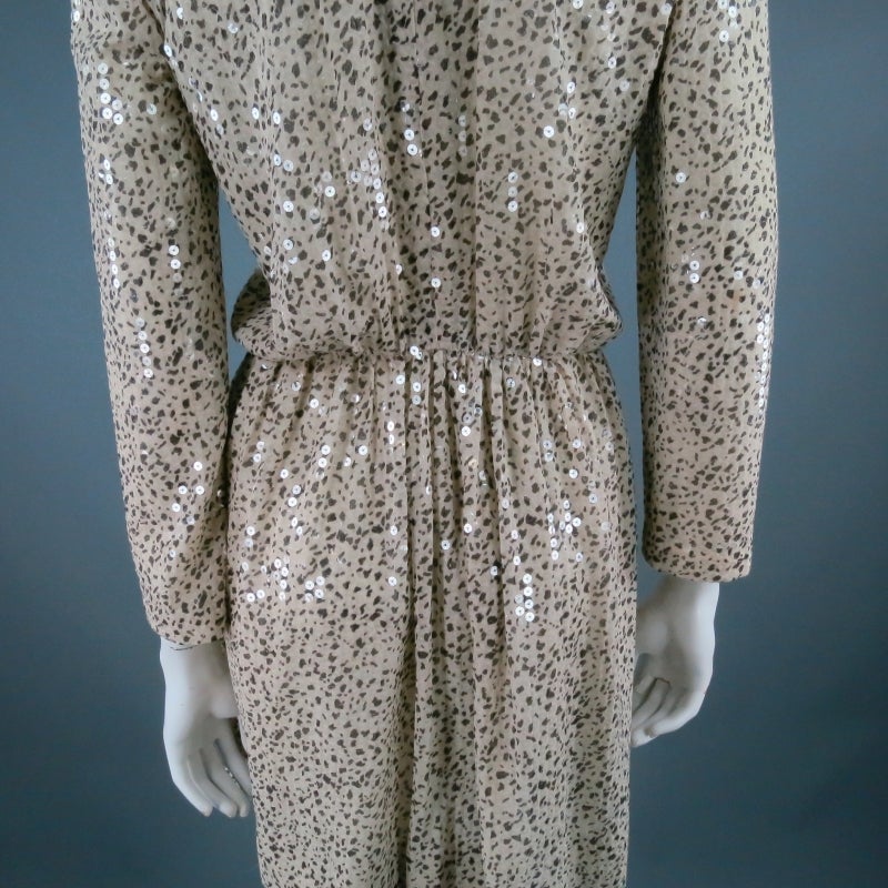 GIORGIO ARMANI Size S Beige Sequin Chiffon Wrap Dress 4