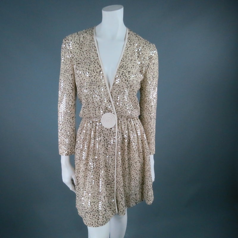 GIORGIO ARMANI Size S Beige Sequin Chiffon Wrap Dress 3