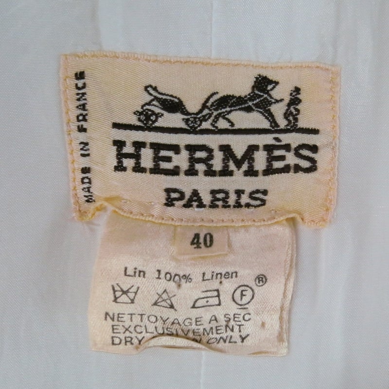 Vintage HERMES Size 10 Cream Linen Romper 6