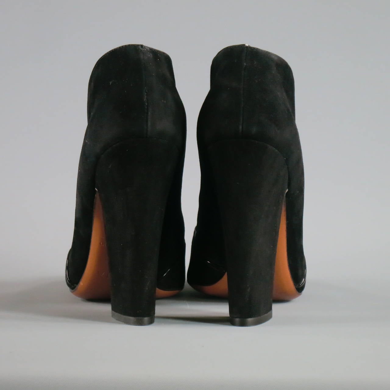 Women's ALAIA Size 10 Black Suede Chunky Heel Cutout Bootie w/ Elastic Strap