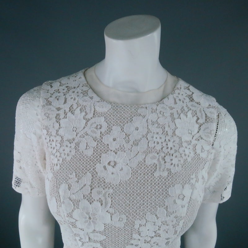 MONIQUE LHUILLIER Size 4 Off White Crochet Lace Cocktail Dress 2