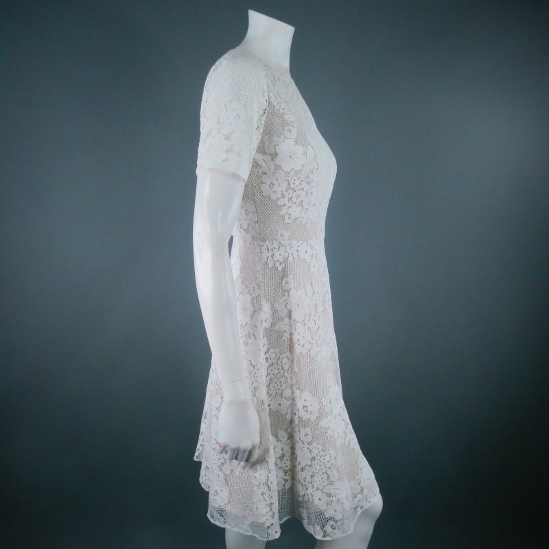 MONIQUE LHUILLIER Size 4 Off White Crochet Lace Cocktail Dress