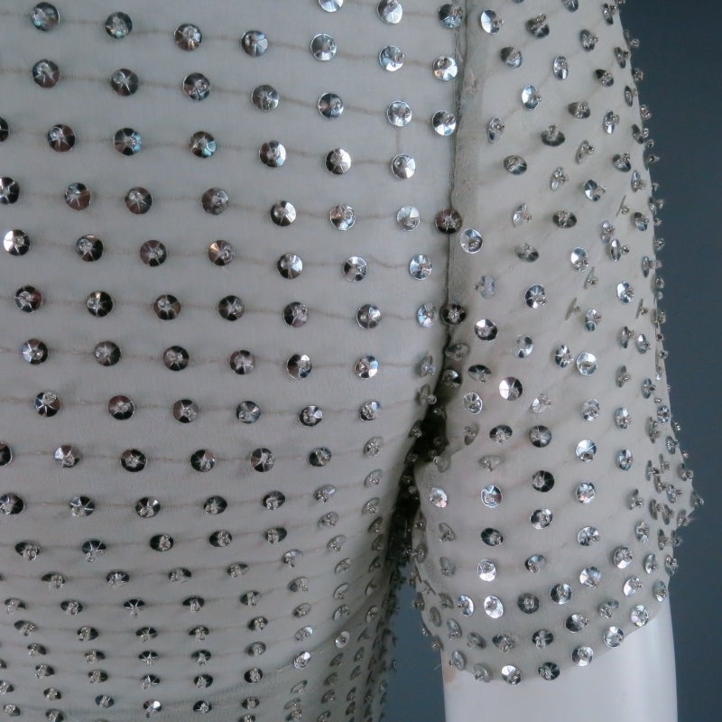 Randi Rahm Dress - Silver Beaded Sequin Chiffon Cocktail  In Excellent Condition In San Francisco, CA