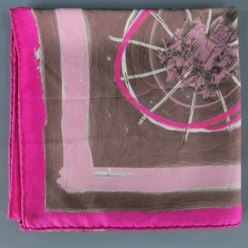 Brown HERMES -New Springs- Pink Silk Scarves