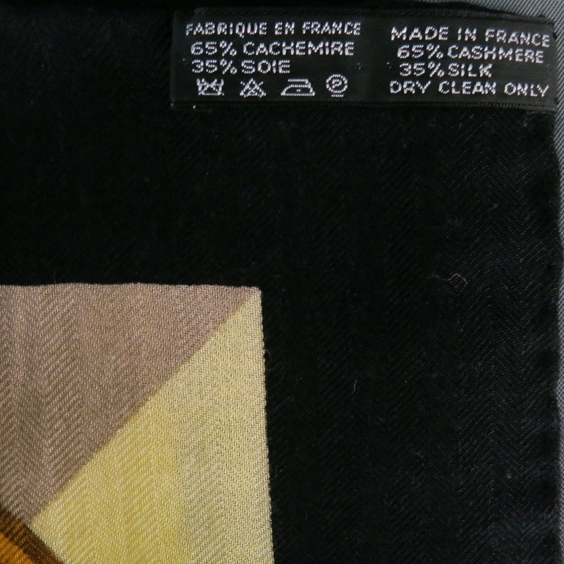 Women's or Men's HERMES -Eperon d'Or- Black & Gold Cashmere / Silk Shawl/scarf