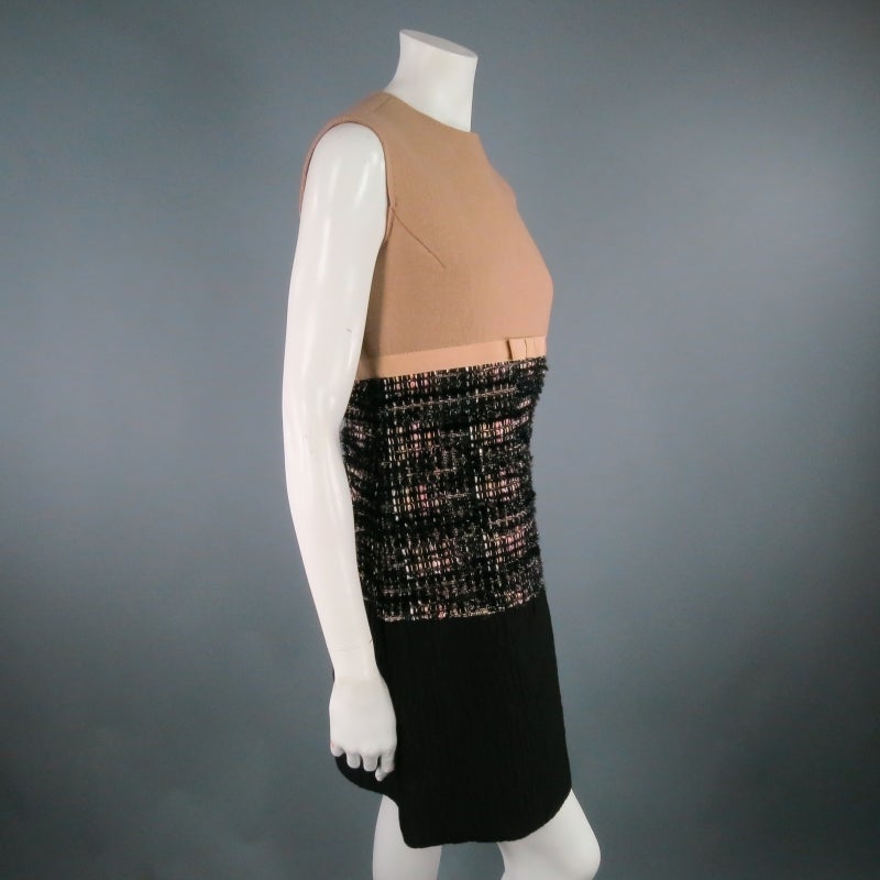 Black GIAMBATTISTA VALLI Size 6 Camel Wool/Tweed Panel Cocktail Fall Holiday Dress