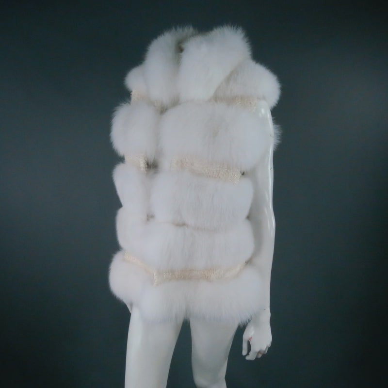 Gray Dennis Basso Beaded White Fox Fur Vest