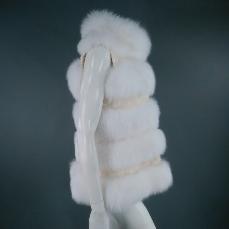 Women's Dennis Basso Beaded White Fox Fur Vest