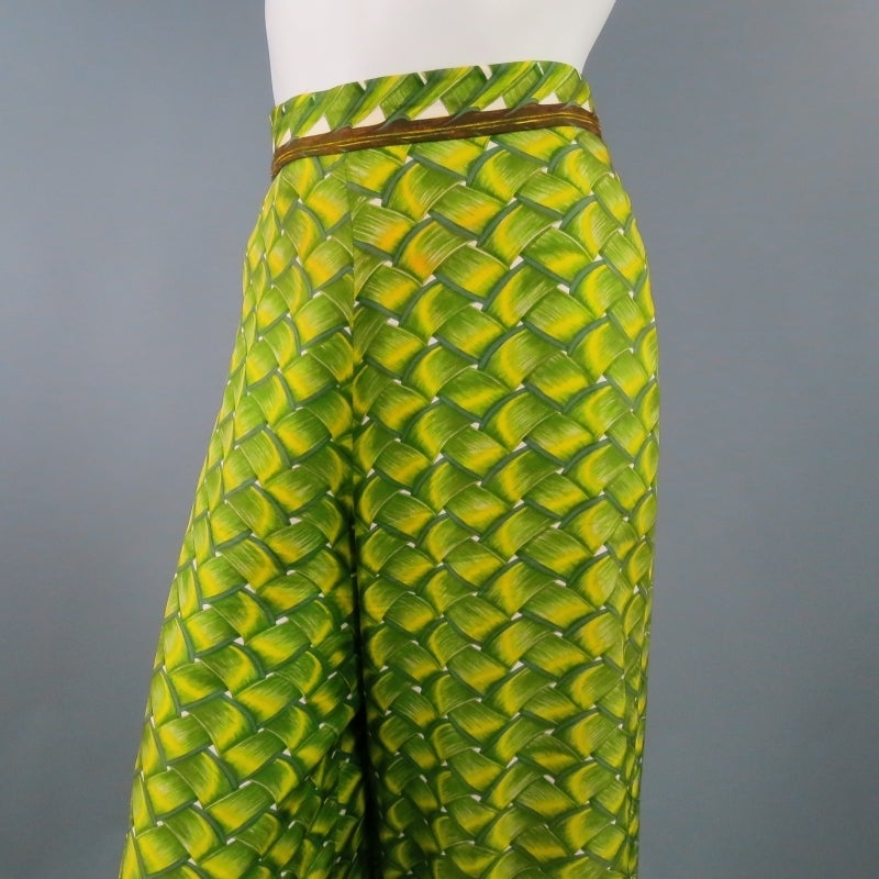 Women's Vintage HERMES Size 8 Tropical Basket Weave Print Silk Dress Pants