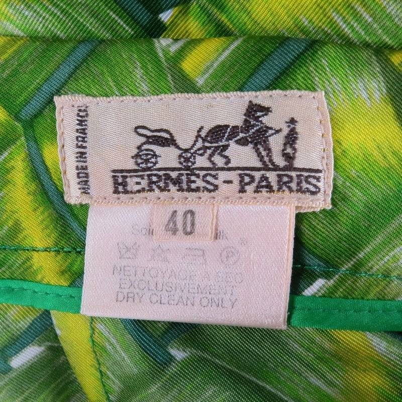 Vintage HERMES Size 8 Tropical Basket Weave Print Silk Dress Pants 4