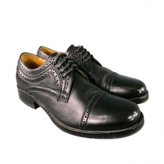 Alexander Mcqueen Men's Black Leather Captoe Lace Up Wood Stack Heel dress shoe