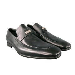 GUCCI Size 12.5 Men's Leather Black Slip-On Loafers w/ Metal Logo Detials 7