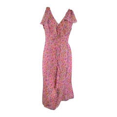 VALENTINO Size 8 Floral Chiffon 1940's Style Ruffle Collar Dress
