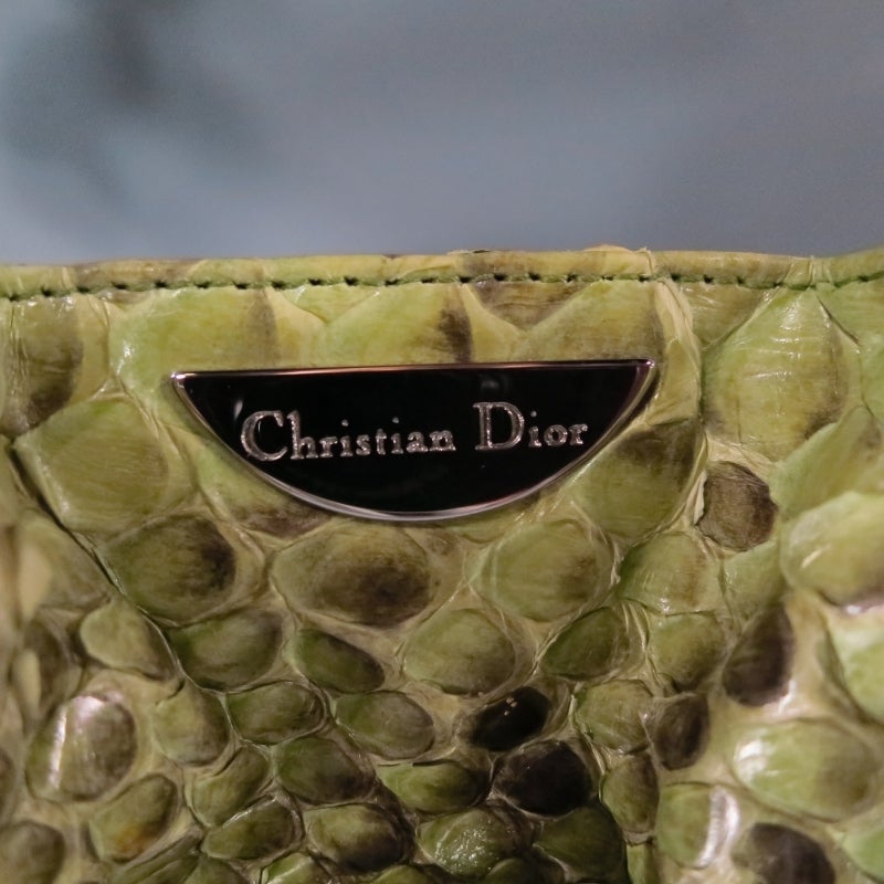 Women's Vintage CHRISTIAN DIOR Green Python Leather Top Handles Mini Handbag
